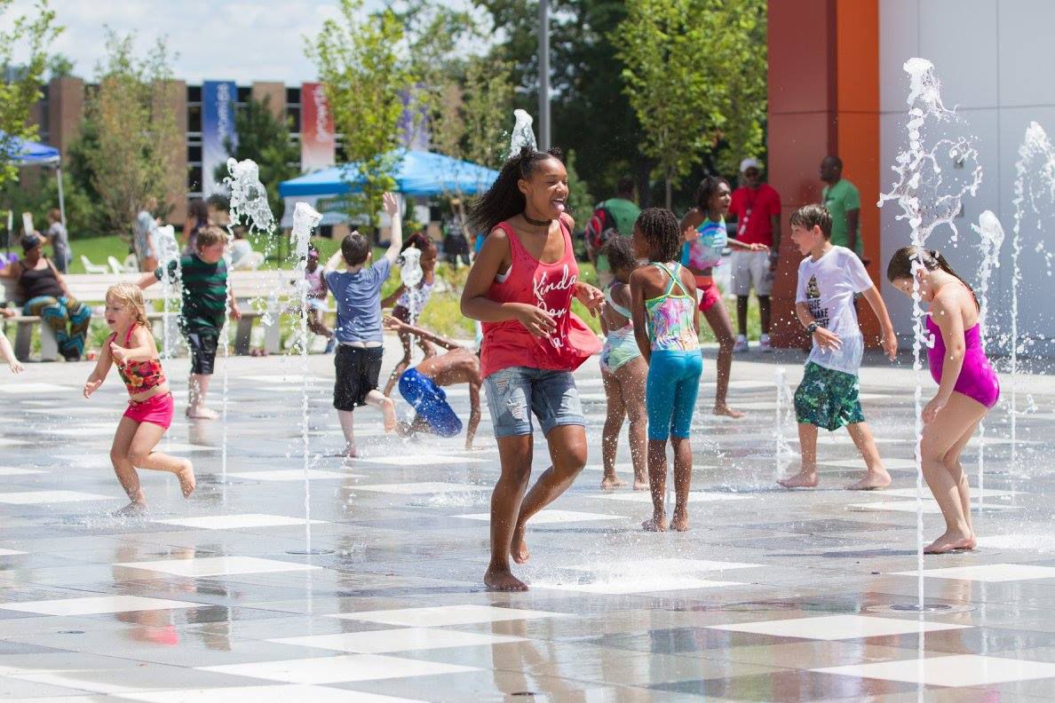 On hot summer days, the splash pad at Tarkington Park is usually bustling with children.