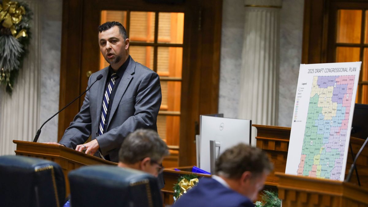 Fady Qaddoura (D-Indianapolis) spoke against the bill to redistrict during the Indiana Senate's third reading session on Thursday, Dec. 11.