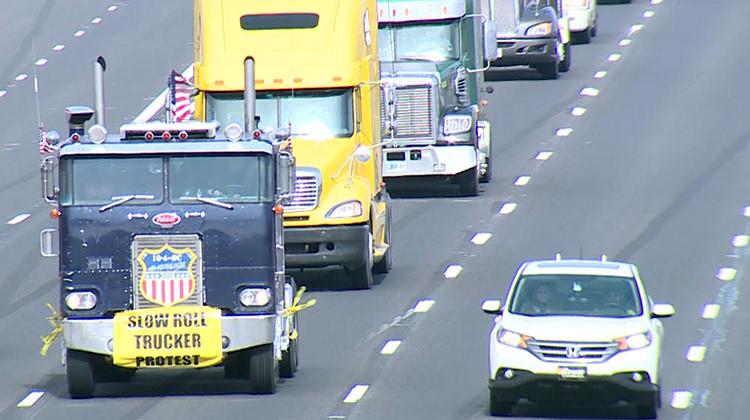 The drivers cruised at 45 mph on I-465.  - Steve Burns/WFIU-WTIU News