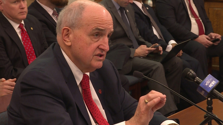 Indiana University President Michael McRobbie testifies before the Senate Appropriations Committee.  - Zach Herndon/WTIU