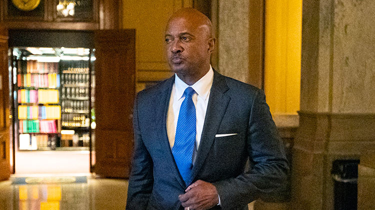 FILE - Then-Indiana Attorney General Curtis Hill arrives for a hearing at the state Supreme Court in the Statehouse, on Oct. 23, 2019, in Indianapolis. A lawyer for women who say Hill, Indiana's former attorney general, drunkenly groped them argued Thursday, Dec. 2, 2021, that a federal appeals court should allow their lawsuit against the state over his actions to go forward on the grounds that they were state employees.  - AP Photo/Michael Conroy File