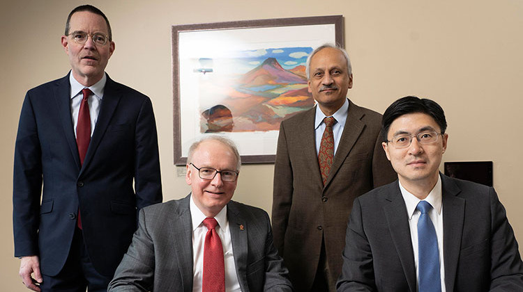 Leaders from Indiana University School of Medicine and Purdue University’s College of Engineering sign a memorandum of understanding to formalize the partnership. - Photo provided by Purdue University