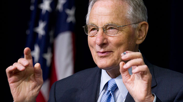 Former Sen. Birch Bayh, seen here during a 2012 speaking engagement, died last month at the age of 91. A public memorial service is set for May 1 at 12 p.m. in the south atrium of the Statehouse in Indianapolis. - AP Photo/Manuel Balce Ceneta