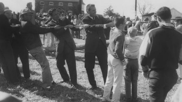 Hamilton and Bayh at a pole raising in 1968.