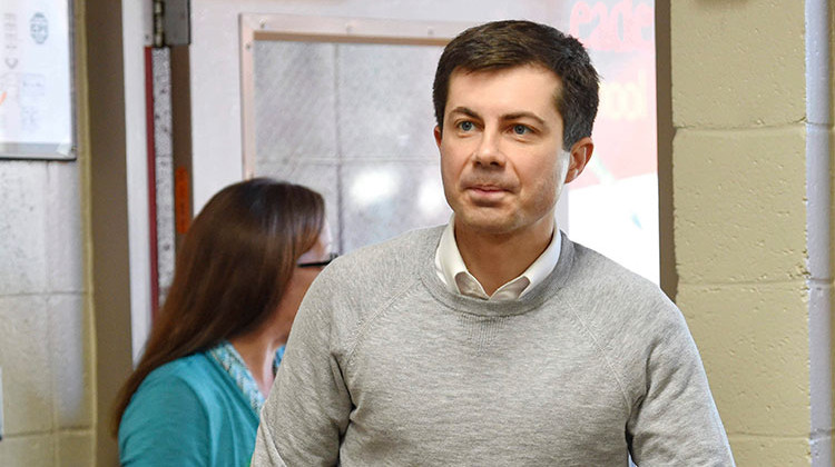 In this March 23, 2019, photo, South Bend Mayor Pete Buttigieg arrives to speak about his presidential run during the Democratic monthly breakfast at the Circle of Friends Community Center in Greenville, S.C.  - AP Photo/Richard Shiro
