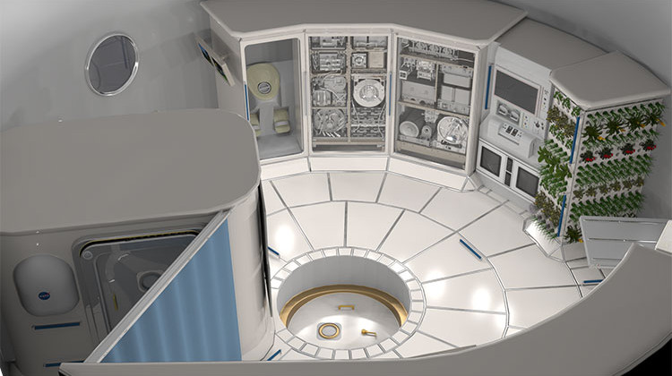 Illustration of the interior of a deep space habitat - NASA