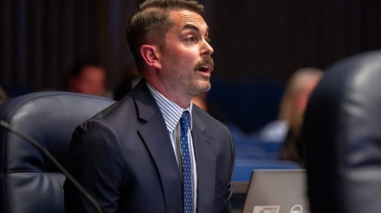 Andrew Merkley, the mayor’s appointee to director of the Office of Public Health and Safety, responds to questions of the members of the Public Safety and Criminal Justice Committee of the City-County Council during a regular meeting, April 16, 2025, at the City-County Building, in Indianapolis. - Doug McSchooler for Mirror Indy