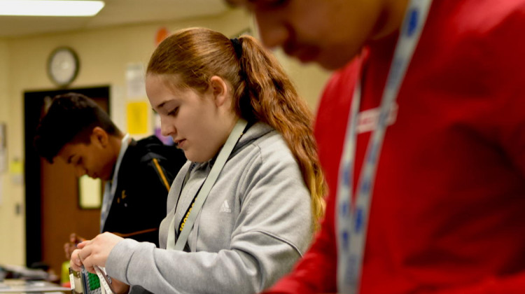 Students at Northridge Middle School build model RVs in Thor Industry's LEAP Program.  - Justin Hicks/IPB News