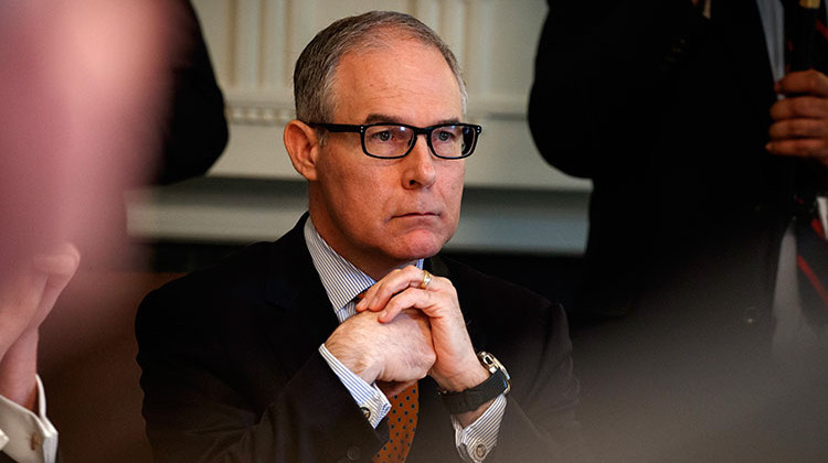 FILE - In this June 21, 2018, file photo, then-Environmental Protection Agency administrator Scott Pruitt listens as President Donald Trump speaks during a cabinet meeting at the White House in Washington. - AP Photo/Evan Vucci, File