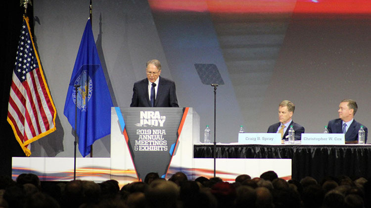 National Rifle Association's Chief Executive Officer Wayne LaPierre addresses the audience at the organization's Annual Meeting of Members. - Samantha Horton/IPB News