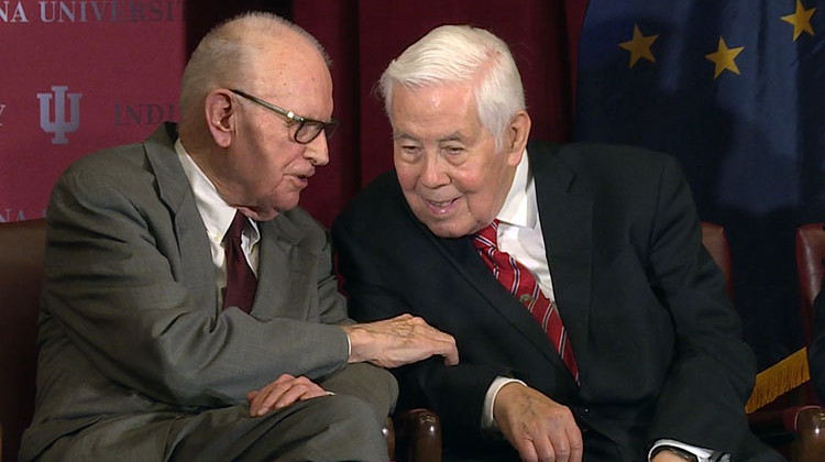 Former U.S. Rep. Lee Hamilton (left) and former U.S. Sen. Richard Lugar. - Zach Herndon/WTIU-WFIU News