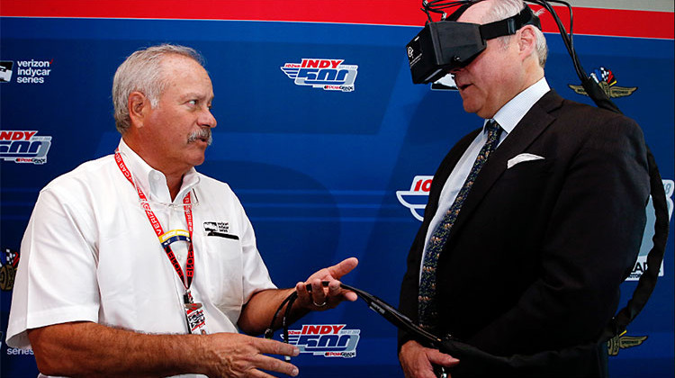 The I-PAS "goggle test" looks much like a virtual reality system. - Photo courtesy of INDYCAR