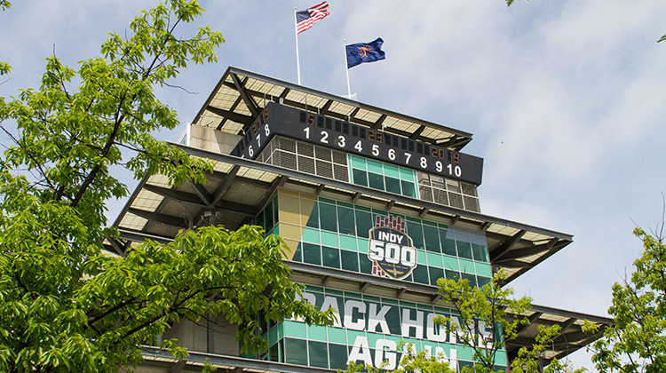 Clouds move above the pagoda at the Indianapolis Motor Speedway on Thursday, May 23, 2019. - Doug Jaggers/WFYI