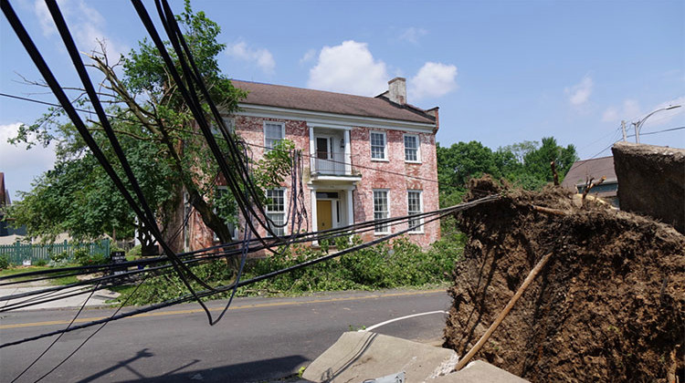 An EF2 tornado damaged homes, trees and power lines in Pendleton Monday. - Micah Yason/WFYI