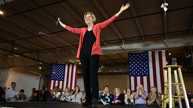 U.S. Sen. Elizabeth Warren (D-Mass.) receives applause at a presidential campaign event in Elkhart.  - Justin Hicks/IPB News