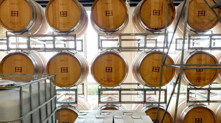 Wine made from a range of Indiana and California grapes ages in custom-made barrels at Two-Eeâ€™s Winery near Huntington. - Annie Ropeik/IPB