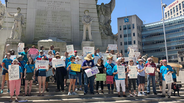 Protesters gather on Monument Circle to protest Indiana's Gateway to Work. - Carter Barrett/Side Effects Public Media