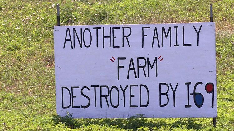 Joe Jackson put this sign up facing a road that cuts through the center of his farm. - Barbara Brosher, WFIU/WTIU News