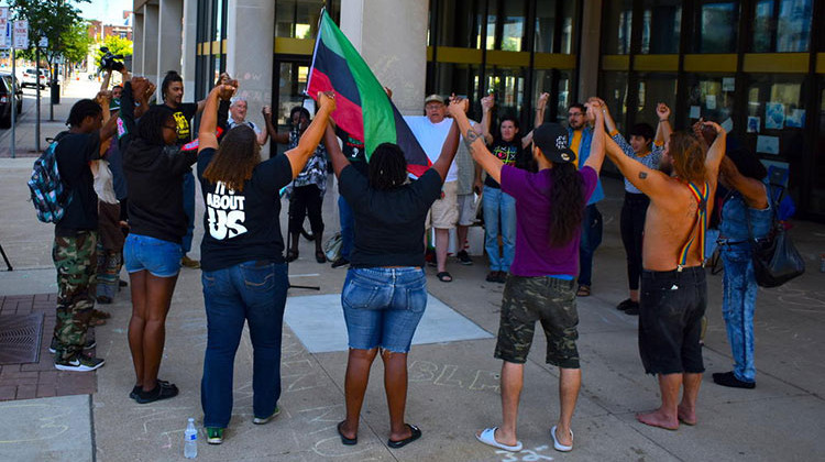 South Bend Black Lives Matter activists rally at the conclusion of a 24-hour occupation of the sidewalk in front of the County-City Building.  - Justin Hicks/IPB News