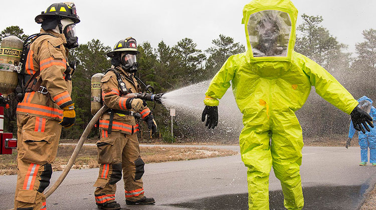 An U.S. Air Force team goes through a hazmat drill at Eglin Air Force Base in Florida. - U.S. Air Force/public domain