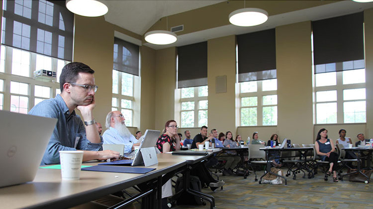 Wes Bonifay, an educational psychology professor at the University of Missouri, attends the kickoff conference for the National Center for Rural School Mental Health. - Sebastian MartinezValdivia/Side Effects Public Media