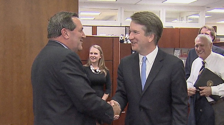 Sen. Joe Donnelly (left) meets Supreme Court nominee Brett Kavanaugh Wednesday, Aug. 15, 2018. - Office of Sen. Joe Donnelly