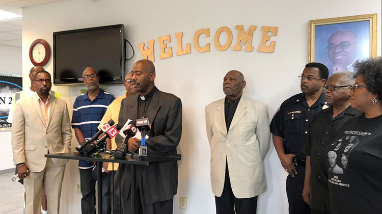 Rev. Charles Harrison speaks during a press conference Wednesday afternoon. - Carter Barrett/WFYI