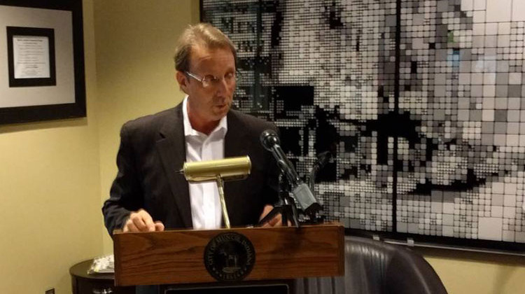 Muncie Redevelopment Commission Director Todd Donati speaks outside the Muncie mayor’s office. - Stephanie Wiechmann/IPR