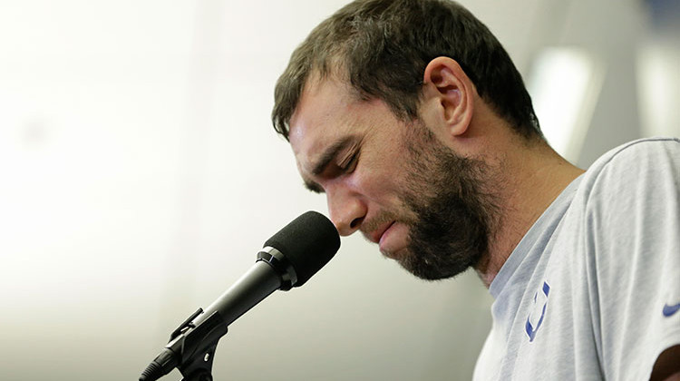 Indianapolis Colts quarterback Andrew Luck speaks during a news conference following the team's NFL preseason football game against the Chicago Bears, Saturday, Aug. 24, 2019, in Indianapolis. The oft-injured star is retiring at age 29.  - AP Photo/AJ Mast