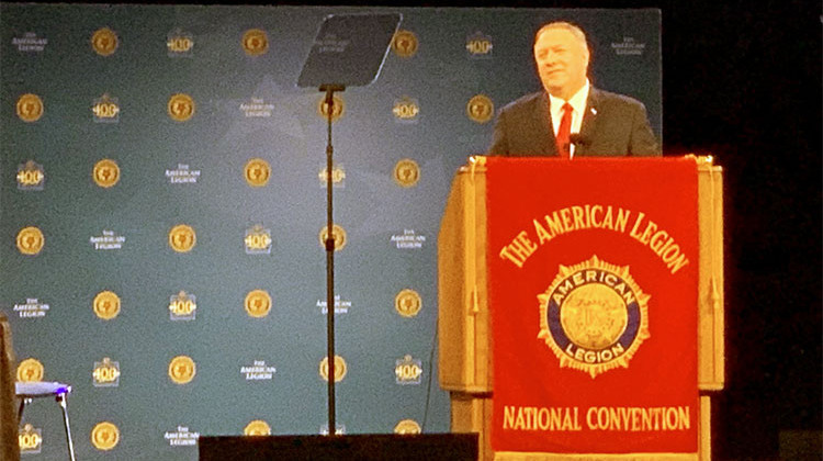 Secretary of State Mike Pompeo addresses the American Legion national convention in Indianapolis. - Brandon Smith/IPB News