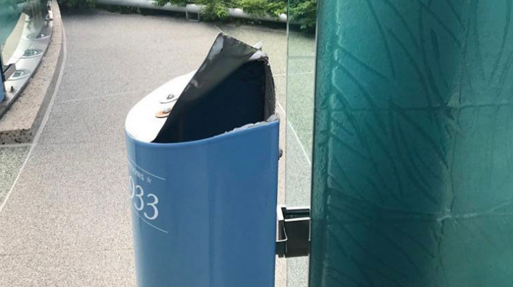 Maintenance personnel at the Congressional Medal of Honor Memorial noticed damage to a descriptive marker/pillar on Monday. - Provided by Indiana State Police