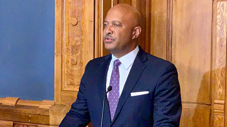 Attorney General Curtis Hill discusses the investigation into deceased, former Indiana physician Ulrich Klopfer. - Brandon Smith/IPB News