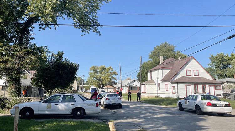 IMPD officers were on the scene at 500 Eugene St. on Indianapolis' near north side. - Katrina Pross/WFYI