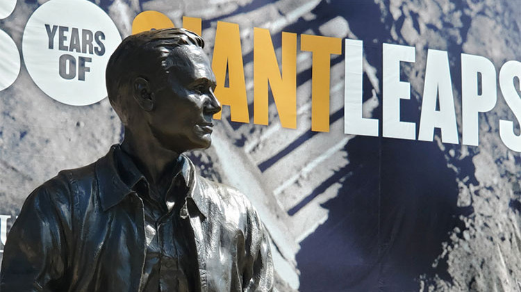 The Neil Armstrong statue outside the Armstrong Hall of Engineering on the 50th Anniversary of Apollo 11 landing on the moon. - Samantha Horton/IPB News