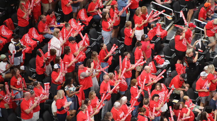 Fans cheer on the Indiana Fever in Game 4 of the WNBA semifinals at Gainbridge Fieldhouse. - Samantha Horton / WFYI
