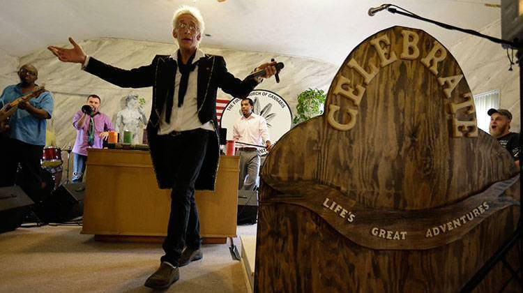 First Church of Cannabis Founder Bill Levin, gestures during the church's first service in Indianapolis on July 1, 2015. - AP Photo/Michael Conroy