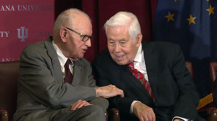 Former U.S. Rep. Lee Hamilton (left) and former U.S. Sen. Richard Lugar. - Zach Herndon/WFIU-WTIU News