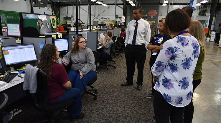 Employers speak with inmates working at the Televerde call center located within Rockville Correctional Facility. - Justin Hicks/IPB News