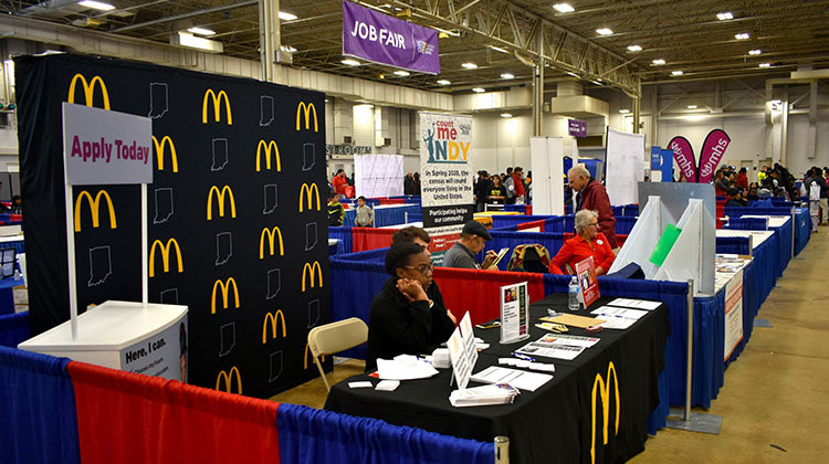 The job fair at the Indiana Latino Expo had booths from companies ranging from McDonald's to Lilly Pharmaceuticals.  - Justin Hicks/IPB News