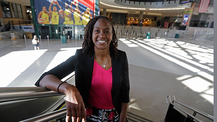 Tamika Catchings poses for a photo inside Banker's Life Fieldhouse, Wednesday, June 26, 2019, in Indianapolis. - AP Photo/Darron Cummings