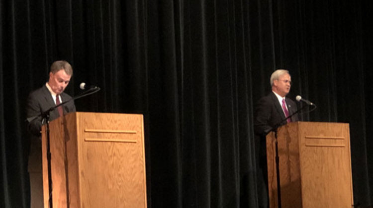 Mayoral candidates incumbent Democrat Joe Hogsett and Republican State Sen. Jim Merritt debated on issues that affect the city's black community. - Darian Benson/WFYI