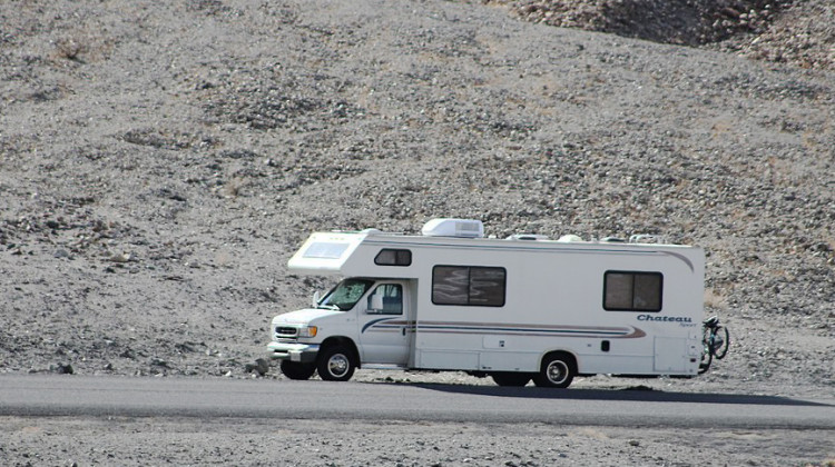 A Chateau Sport recreational vehicle manufactured by Elkhart-based Thor Motor Coach drives through Death Valley. - Noah Wulf/CC-BY-SA-4.0
