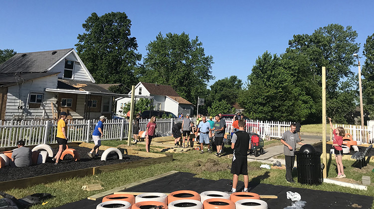 Youth and adult members of Anderson First Church of the Nazarene have been working on creating the tire park this past week. - Anderson First Church of the Nazarene/via Facebook