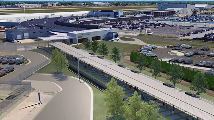 A rendering of the platform at South Bend International Airport. - Screenshot Of NICTD Board Presentation Captured Via Zoom