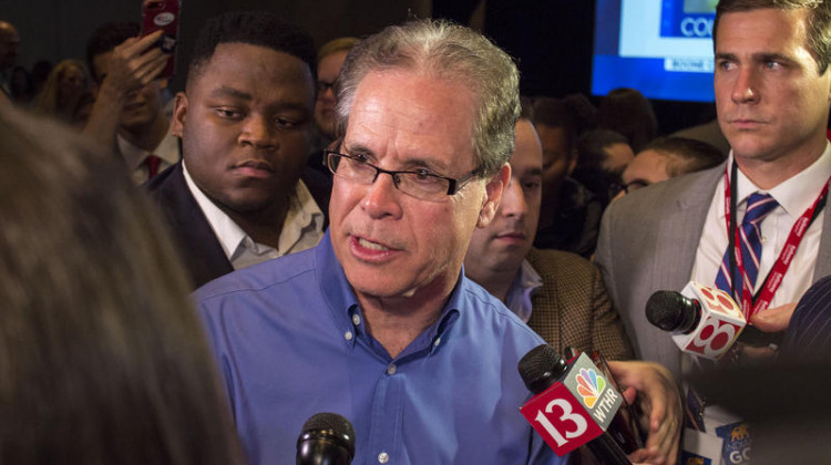 Mike Braun speaks to press after he was declared the winner of Indiana's U.S. Senate race.  - Drew Daudelin/WFYI News