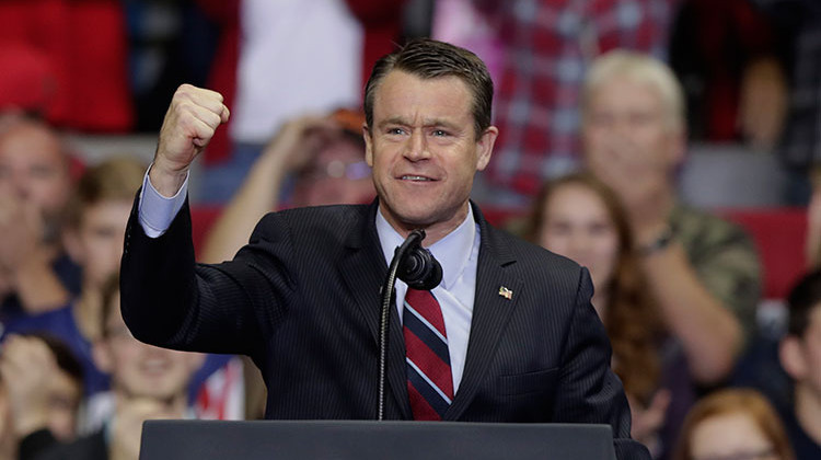 Sen. Todd Young, R-Ind., speaks at a campaign rally featuring President Donald Trump at the Allen County War Memorial Coliseum in Fort Wayne, Ind., Monday, Nov. 5, 2018. - AP Photo/Michael Conroy