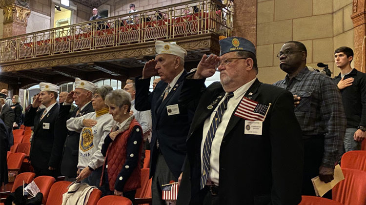 Veterans, active duty military and family members attended the annual Veterans Day service at the Indiana War Memorial in Indianapolis Monday. - Darian Benson/WFYI