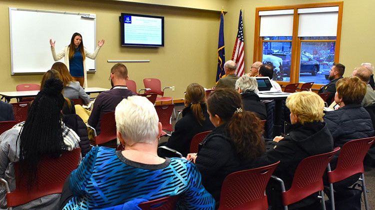 Blair Milo represents the Governor's Workforce Cabinet at a listening session where she spoke about the state's upcoming plan for WIOA funding. - Justin Hicks/IPB News