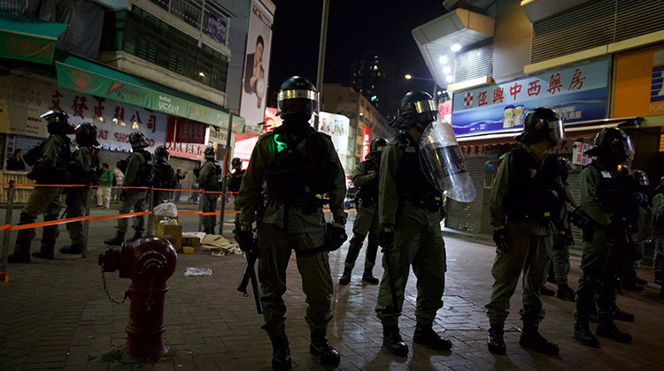 Riot police gather in the Yuen Long area in Hong Kong, Thursday, Nov. 21, 2019.  - AP Photo/Ng Han Guan