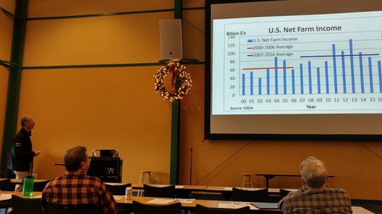 At an Indiana Farm Bureau forum on Monday, some producers said they were worried the Farm Bill might not even get reauthorized in 2018. - Annie Ropeik/IPBS
